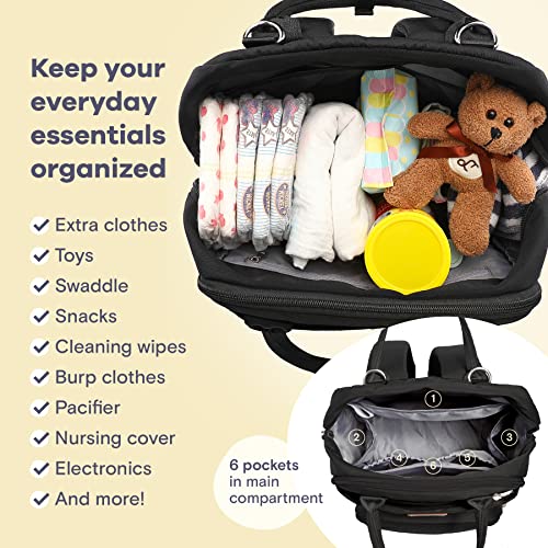 Diaper Bag Backpack, RUVALINO Multifunction Travel Back Pack Maternity Baby Changing Bags, Large Capacity, Waterproof and Stylish, Black