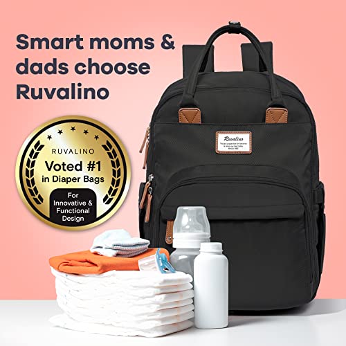 Diaper Bag Backpack, RUVALINO Multifunction Travel Back Pack Maternity Baby Changing Bags, Large Capacity, Waterproof and Stylish, Black
