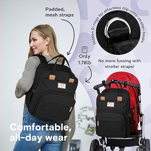 Diaper Bag Backpack, RUVALINO Multifunction Travel Back Pack Maternity Baby Changing Bags, Large Capacity, Waterproof and Stylish, Black