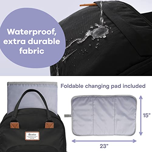 Diaper Bag Backpack, RUVALINO Multifunction Travel Back Pack Maternity Baby Changing Bags, Large Capacity, Waterproof and Stylish, Black