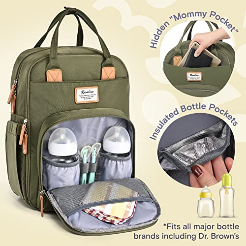 Diaper Bag Backpack, RUVALINO Multifunction Travel Back Pack Maternity Baby Changing Bags, Large Capacity, Waterproof and Stylish, Army Green