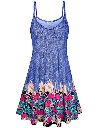 SeSe Code Beach Dress Women Casual Dresses for Juniors Summer Boutiques Floral Printing Boho V Neck Layering Easy Fit Spaghetti Strap Camisole Tunic Holiday Shirt Blue L