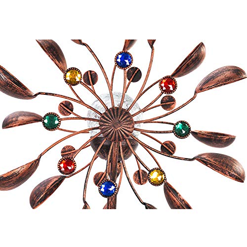 SteadyDoggie Solar Wind Spinner New 75in Jewel Cup Multi-Color Seasonal LED Lighting Solar Powered Glass Ball with Kinetic Wind Spinner Dual Direction for Patio Lawn & Garden