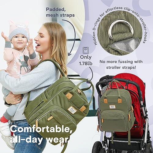 Diaper Bag Backpack, RUVALINO Multifunction Travel Back Pack Maternity Baby Changing Bags, Large Capacity, Waterproof and Stylish, Army Green