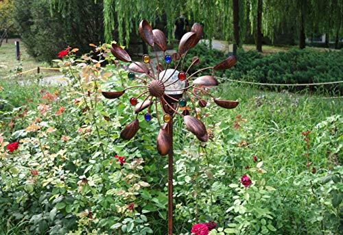 SteadyDoggie Solar Wind Spinner New 75in Jewel Cup Multi-Color Seasonal LED Lighting Solar Powered Glass Ball with Kinetic Wind Spinner Dual Direction for Patio Lawn & Garden