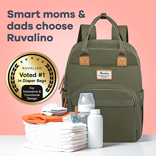 Diaper Bag Backpack, RUVALINO Multifunction Travel Back Pack Maternity Baby Changing Bags, Large Capacity, Waterproof and Stylish, Army Green