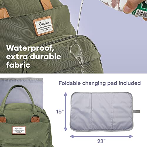 Diaper Bag Backpack, RUVALINO Multifunction Travel Back Pack Maternity Baby Changing Bags, Large Capacity, Waterproof and Stylish, Army Green