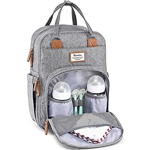 Diaper Bag Backpack, RUVALINO Multifunction Travel Back Pack Maternity Baby Changing Bags, Large Capacity, Waterproof and Stylish, Gray