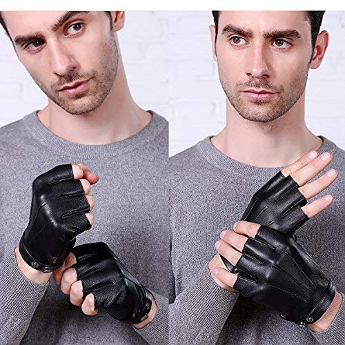 Fingerless Driving Gloves PU Faux Leather Outdoor Sport Half Finger Glove for Men Women Teens