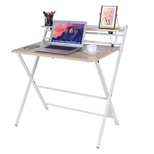 Folding Study Desk, Folding Laptop Table Home Corner Desks Simple Computer Desk with Shelf for Small Space Home Office