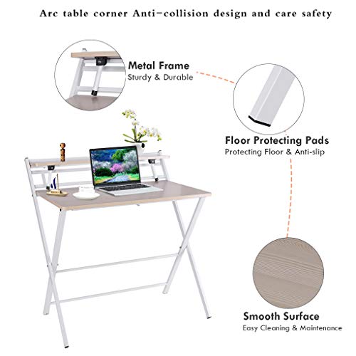 Folding Study Desk, Folding Laptop Table Home Corner Desks Simple Computer Desk with Shelf for Small Space Home Office