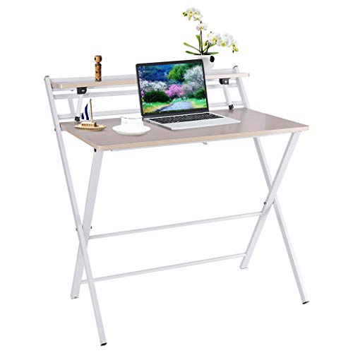Folding Study Desk, Folding Laptop Table Home Corner Desks Simple Computer Desk with Shelf for Small Space Home Office