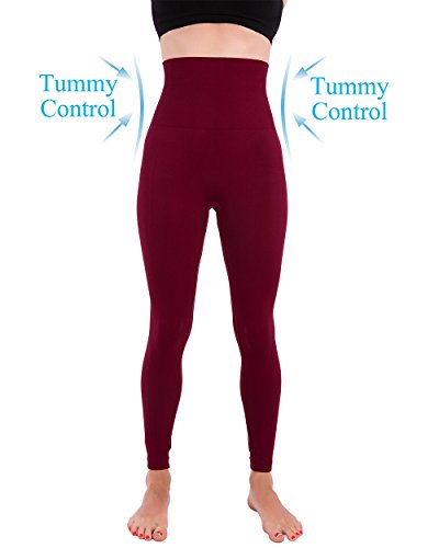 High Waist Compression Leggings for Women - Burgundy