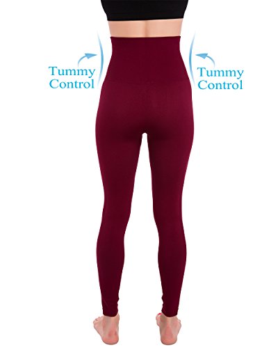 High Waist Compression Leggings for Women - Burgundy