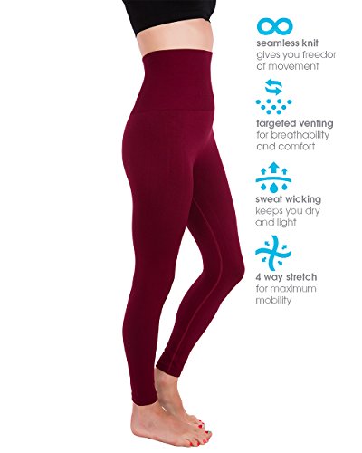 High Waist Compression Leggings for Women - Burgundy