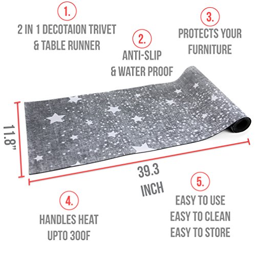 Anna Stay Gray Table Runner with Trail Stars