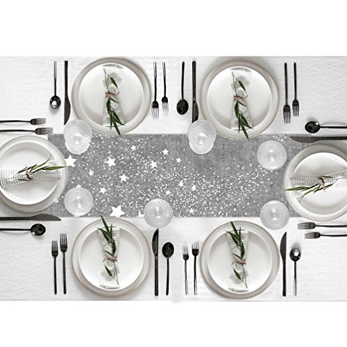 Anna Stay Gray Table Runner with Trail Stars