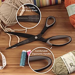 BambooMN Titanium Softgrip Scissors Set Sewing, Arts, Crafts, Office - 1 Set of 3 - Black w/Dark Grey Inlays