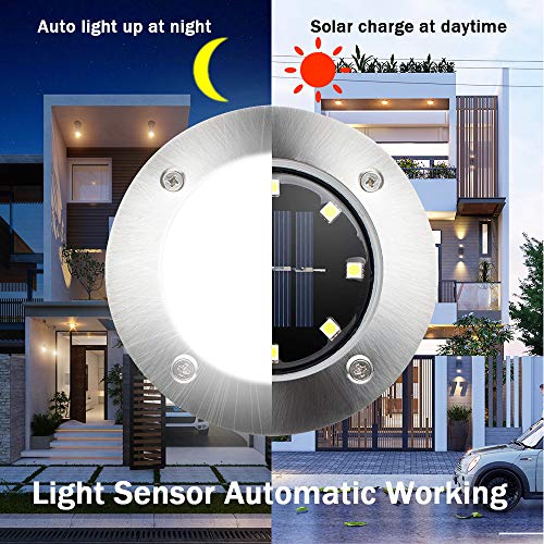 Outdoor Solar Ground Lights - 8 LED Disk - Garden Landscape - 12 Pack