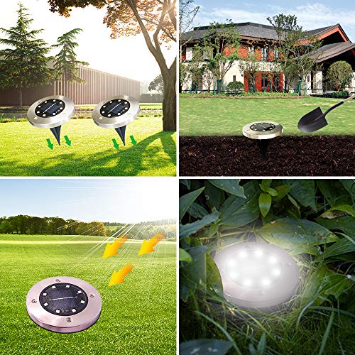 Outdoor Solar Ground Lights - 8 LED Disk - Garden Landscape - 12 Pack