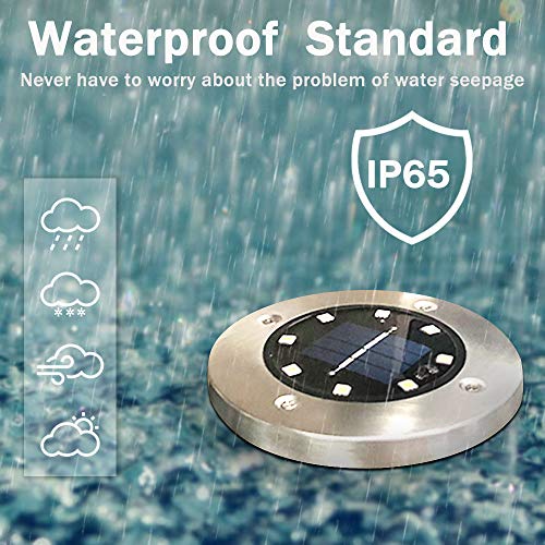 Outdoor Solar Ground Lights - 8 LED Disk - Garden Landscape - 12 Pack
