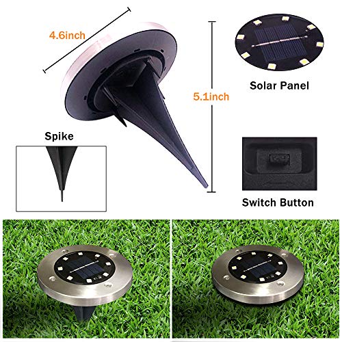 Outdoor Solar Ground Lights - 8 LED Disk - Garden Landscape - 12 Pack