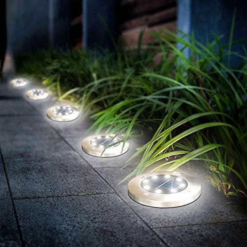 Outdoor Solar Ground Lights - 8 LED Disk - Garden Landscape - 12 Pack