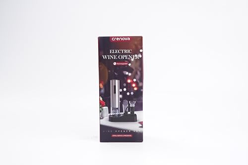 Crenova 4-in-1 Electronic Wine Opener, Rechargeable Automatic Corkscrew Wine Bottle Opener set with Wine Saver Pump, Wine Aerator and Wine Foil Cutter & USB Charging Cable, Elegant Black