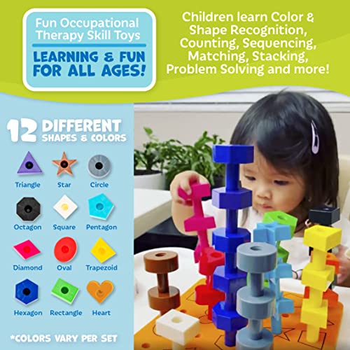 Skoolzy Peg Board Toddler Stacking Toys - STEM Color Sorting Learning Games - Montessori Toys for 1, 2, 3, 4 Year Old Boys and Girls - 38pc?Shapes Puzzle Educational Manipulatives, Ebook, Tote