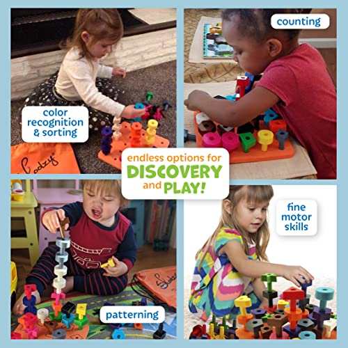 Skoolzy Peg Board Toddler Stacking Toys - STEM Color Sorting Learning Games - Montessori Toys for 1, 2, 3, 4 Year Old Boys and Girls - 38pc?Shapes Puzzle Educational Manipulatives, Ebook, Tote