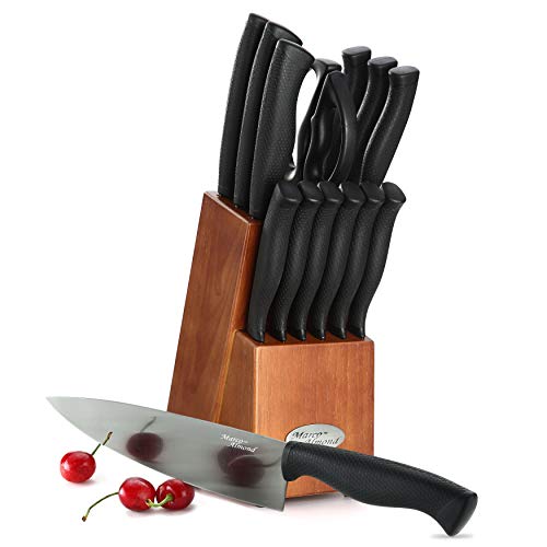 14-Piece Black Titanium Knife Set with Walnut Block