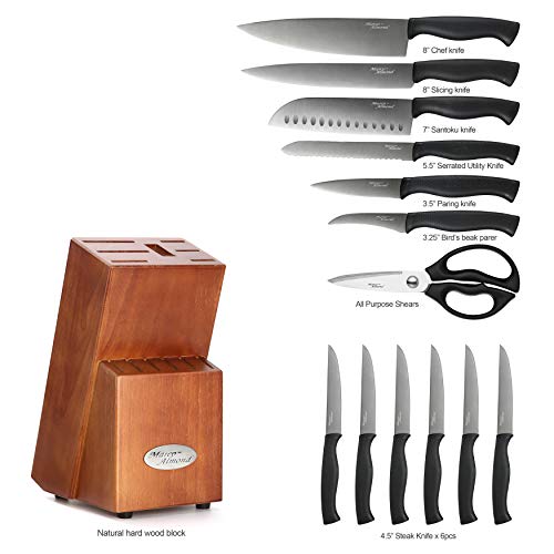 14-Piece Black Titanium Knife Set with Walnut Block