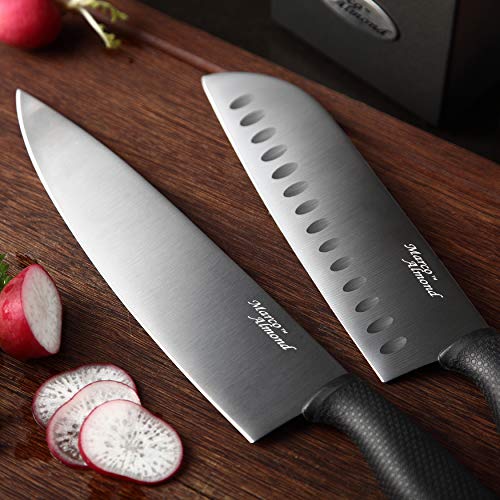 14-Piece Black Titanium Knife Set with Walnut Block