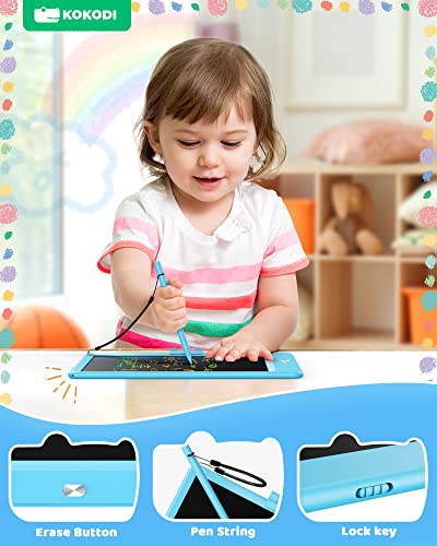 KOKODI LCD Writing Tablet, 10 Inch Colorful Toddler Doodle Board Drawing Tablet, Erasable Reusable Electronic Drawing Pads, Educational and Learning Toy for 2-6 Years Old Boy and Girls (Blue)