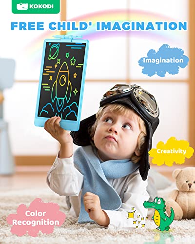 KOKODI LCD Writing Tablet, 10 Inch Colorful Toddler Doodle Board Drawing Tablet, Erasable Reusable Electronic Drawing Pads, Educational and Learning Toy for 2-6 Years Old Boy and Girls (Blue)