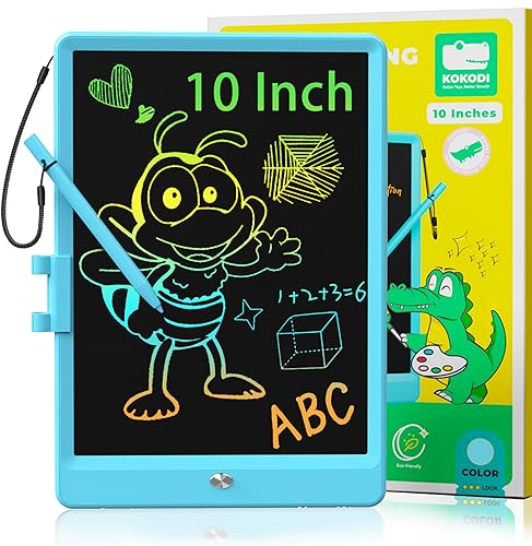 KOKODI LCD Writing Tablet, 10 Inch Colorful Toddler Doodle Board Drawing Tablet, Erasable Reusable Electronic Drawing Pads, Educational and Learning Toy for 2-6 Years Old Boy and Girls (Blue)