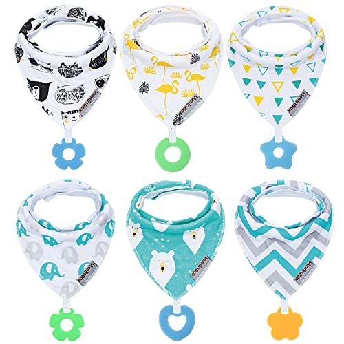 Baby Bandana Drool Bibs 6-Pack and Teething Toys 6-Pack Made with 100% Organic Cotton, Super Absorbent and Soft Unisex (Vuminbox) (6-Pack Unisex)