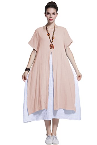 Peach Linen Cotton Dress - Spring/Summer Plus Size