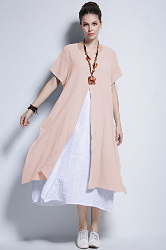 Peach Linen Cotton Dress - Spring/Summer Plus Size