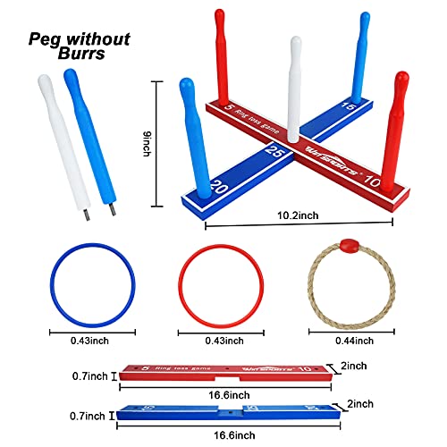Premium Wooden Ring Toss Game Set ? Throwing Game Indoor Outdoor Games for Kids & Adults ? Includes Wood Base,8 Ropes and 8 Plastic Rings,Carry Bag & Instruction ? Fun Family or Friends Game