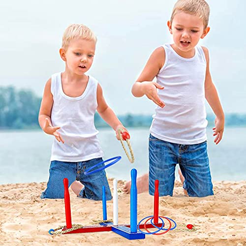 Premium Wooden Ring Toss Game Set ? Throwing Game Indoor Outdoor Games for Kids & Adults ? Includes Wood Base,8 Ropes and 8 Plastic Rings,Carry Bag & Instruction ? Fun Family or Friends Game