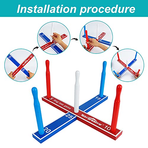 Premium Wooden Ring Toss Game Set ? Throwing Game Indoor Outdoor Games for Kids & Adults ? Includes Wood Base,8 Ropes and 8 Plastic Rings,Carry Bag & Instruction ? Fun Family or Friends Game
