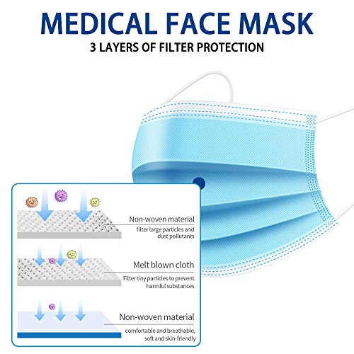 CALEEGI Medical Mask, Procedural Mask 50PCS, Dental Mask Disposable Breathable 3 Ply Elastic Earloop ASTM Health Safety Mask for family Personal Health Care