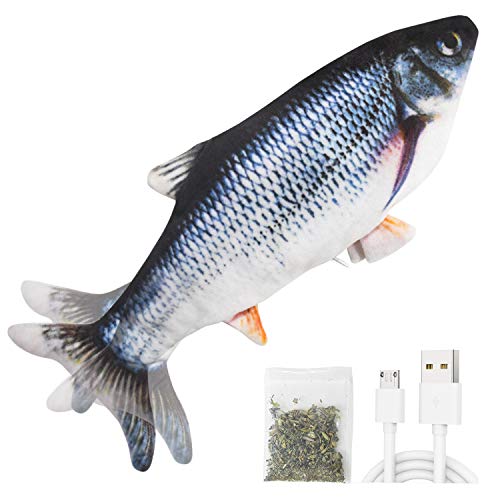 Senneny Electric Moving Fish Cat Toy, Realistic Plush Simulation Electric Wagging Fish Cat Toy Catnip Kicker Toys, Funny Interactive Pets Pillow Chew Bite Kick Supplies for Cat Kitten Kitty (Catfish)