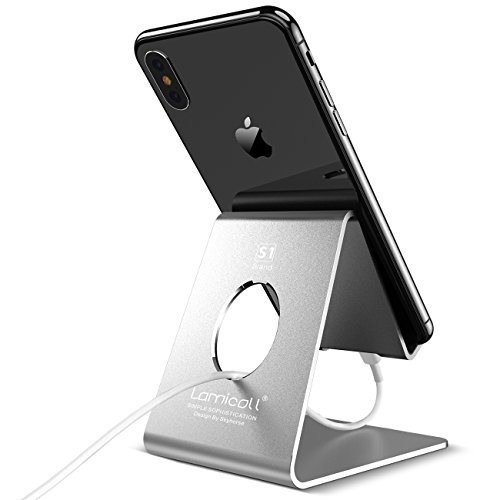 Cell Phone Stand, Lamicall Phone Stand : Cradle Dock Holder Compatible with All Android Smartphone iPhone 11 Pro Xs Xs Max Xr X 8 7 6 6s Plus Charging, Universal Accessories Desk - Polished Silver
