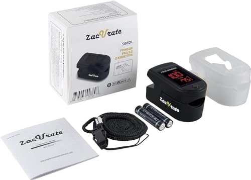 Zacurate Pro Series 500DL Fingertip Pulse Oximeter Blood Oxygen Saturation Monitor with Silicon Cover, Batteries and Lanyard (Royal Black)