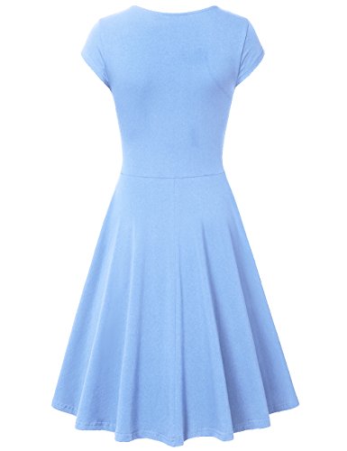 Lotusmile Elegant Dresses, Womens Casual Dress A Line Cap Sleeve V Neck Medium SkyBlue