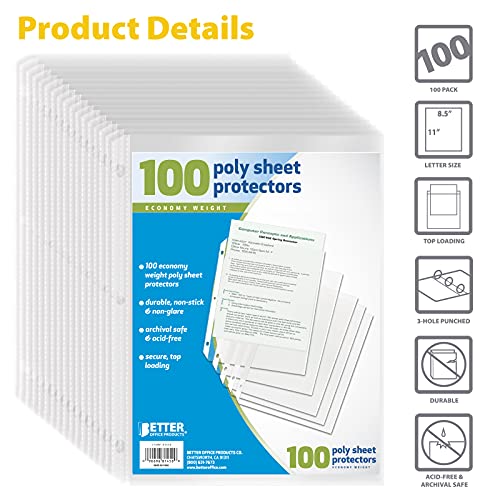 Better Office Products 81450 Sheet Protectors, 100 Count