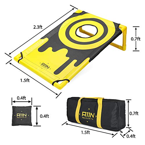 A11N Portable PVC Framed Bean Bag Toss Game Set with 8 Bean Bags & Carry Bag | Most Popular Cornhole Game Set | Yellow & Black or American Flag Pattern | Indoor/Outdoor