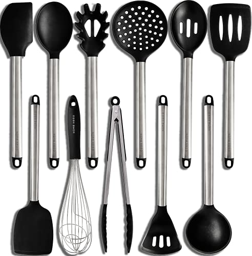 Home Hero 11 Silicone Cooking Utensils Kitchen Utensil Set - Stainless Steel Silicone Kitchen Utensils Set - Silicone Utensil Set Spatula Set - Silicone Utensils Cooking Utensil Set Salad Tongs